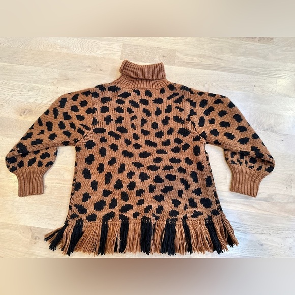 Farm Rio Midnight leopard print sweater pullover fringe caramel black size small - Picture 3 of 12